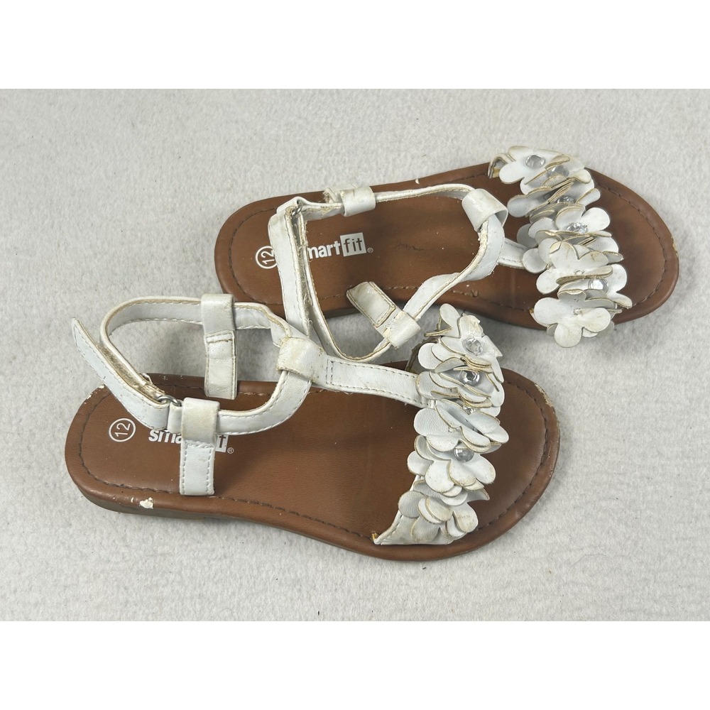 Smartfit Floral T-Strap Sandals Girls 12 White Whimsical